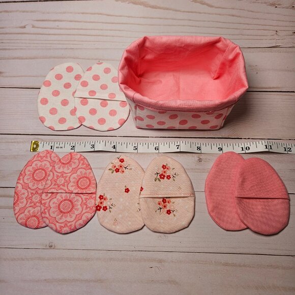 Pink and Polka dot Fabric basket with 8 Refillable Fabric Easter Eggs - Homemade - Picture 5 of 12